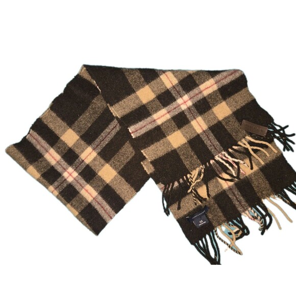 TOMMY HILFIGER 100% LAMBSWOOL MUFFLER NECKWEAR SCARF BLK Rd TARTAN PLAID - Picture 1 of 3